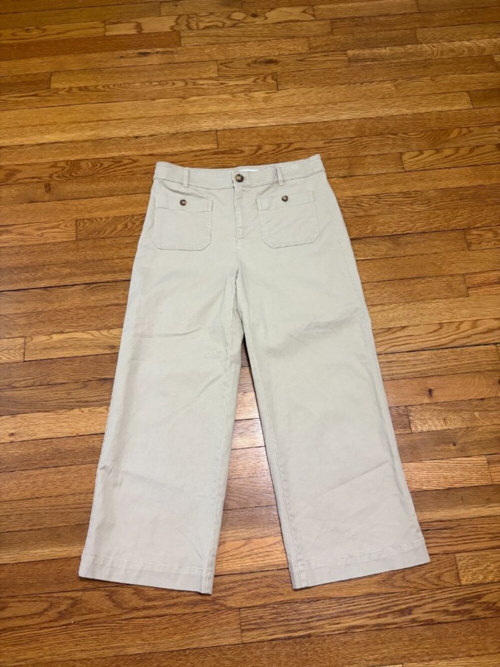 LOFT Palmer Wide Leg Crop Pants Tan Beige Curvy Size 10 High Rise Stretch